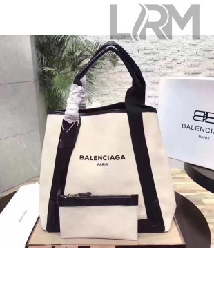 Balenciaga Denim Navy Cabas Medium Bag White/Black 2017