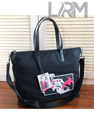 Prada Print Nylon Tote Bag 2VG024 Black/Pink 2019