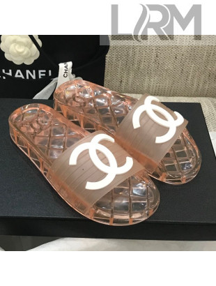 Chanel Flat Transparent Color CC Slide Sandals Pink 2021