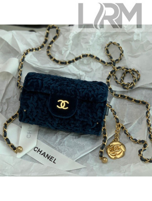 Chanel Velvet Jewel Card Holder With Chain AP2285 Navy Blue 2021