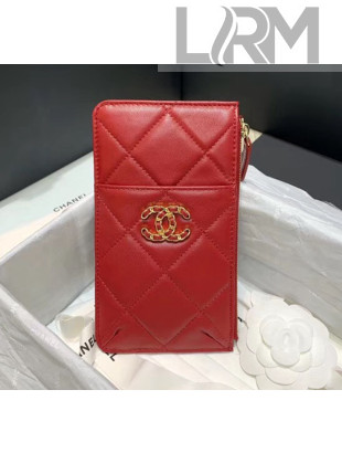 Chanel 19 Phone and Card Holder in Lambskin AP1182 Red 2020