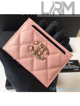 Chanel Quilted Grainy Calfskin Card Holder Pink 2021