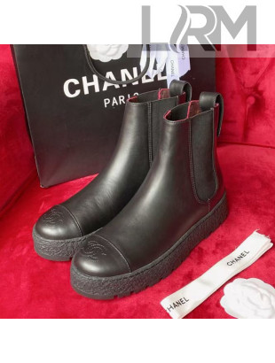Chanel Calfskin Platform Short Boots Black 2021