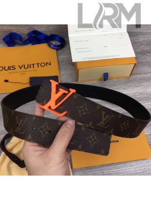 Louis Vuitton LV Shaped Monogram Canvas Belt 40mm with Orange LV Buckle MP216T 2019