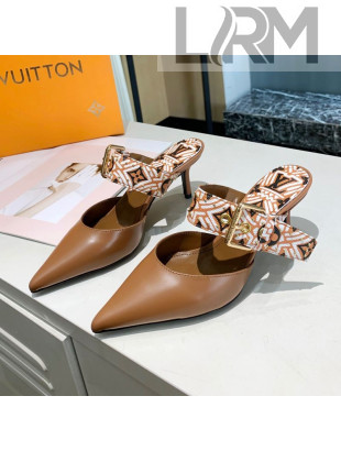 Louis Vuitton LV Crafty Calfskin Sofia Heel Mules 5.5cm Brown 2021