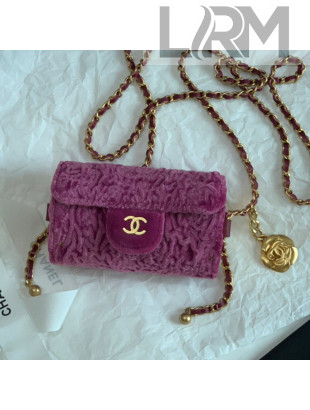 Chanel Camellia Velvet Jewel Card Holder With Chain AP2285 Pink 2021