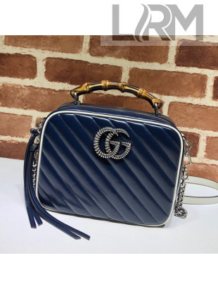 Gucci GG Diagonal Marmont Small Shoulder Bag with Bamboo Top Handle 602270 Blue 2019