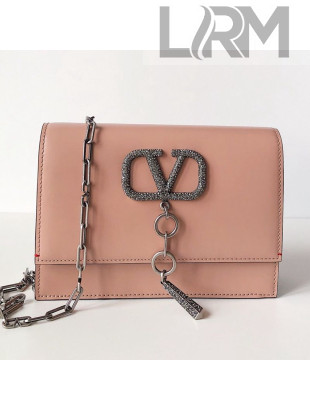 Valentino Small Smooth Calfskin Crystal VCASE Chain Shoulder Bag Pink 2019