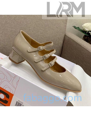 Carel Kina Patent Calfskin Heel Mary Janes Pumps 40mm Grey 2020