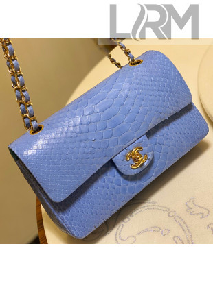 Chanel Python Leather Medium Classic Flap Bag A1112 Sky Blue 2020(Gold Hardware)