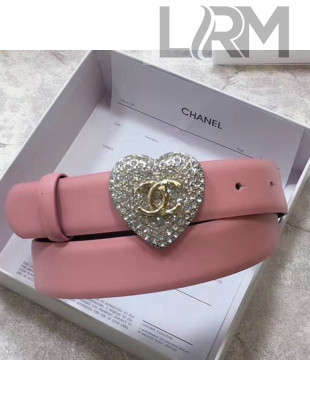 Chanel Leather Belt 30mm with Crystal Heart Buckle Pink 2020
