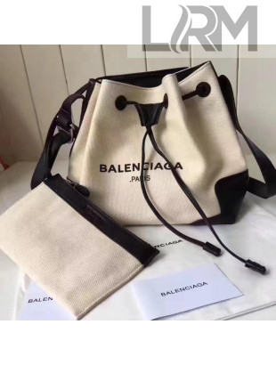 Balenciaga Denim Navy Cabas Bucket Bag White/Black 2017