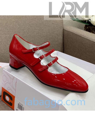 Carel Kina Patent Calfskin Heel Mary Janes Pumps 40mm Red 2020