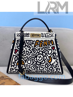 Fendi Peekaboo Iconic Graffiti Leather Medium Bag White/Black/Orange 2020