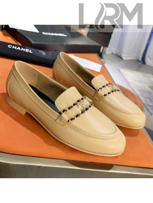 Chanel Calfskin CC Chain Loafers Beige 2021