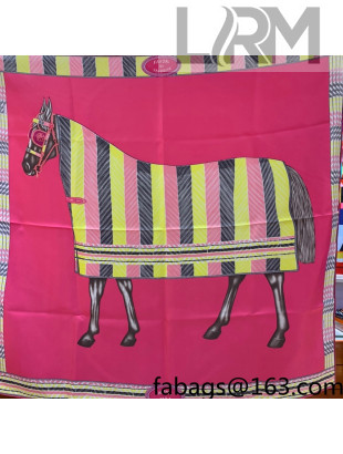 Hermes War Horse Silk Square Scarf 90x90cm Pink 2021
