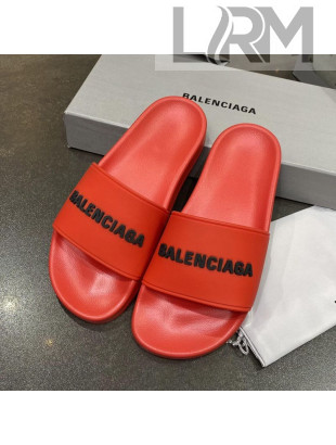 Balenciaga Flat Slide Sandals Red 02 2021 (For Women and Men)