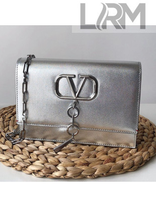 Valentino Small Metallic Calfskin VCASE Chain Shoulder Bag Silver 2019
