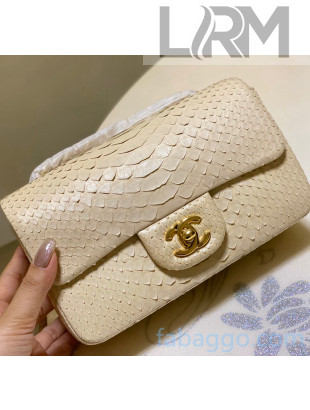 Chanel Python Leather Small Classic Flap Bag A1116 Off-white 2020(Gold Hardware)