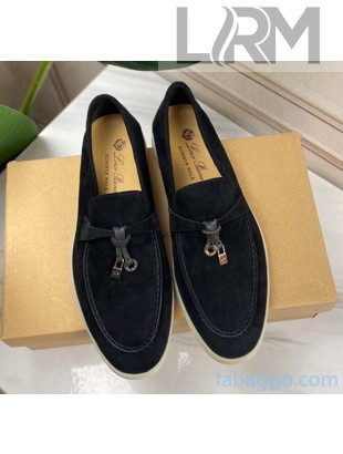 Loro Piana Suede Calfskin Summer Charms Walk Moccasin Loafers Black 2020