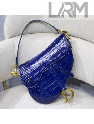 Dior Mini Saddle Bag in Crocodile Embossed Leather Blue 2019