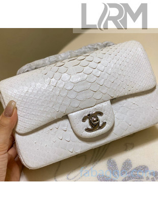 Chanel Python Leather Small Classic Flap Bag A1116 White 2020(Silver Hardware)