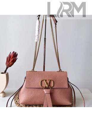 Valentino Small VRing Grainy Calfskin Chain Shoulder Bag Pink 2019