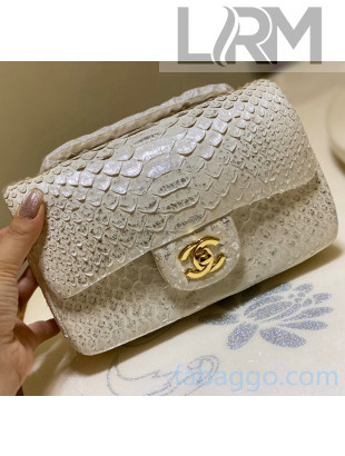 Chanel Python Leather Small Classic Flap Bag A1116 Off-white/Silver 2020(Gold Hardware)