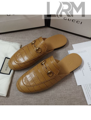 Gucci Stone Embossed Leather Slipper Light Brown 2021