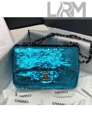 Chanel Sequins & Lambskin Flap Bag AS1448 Blue 2020