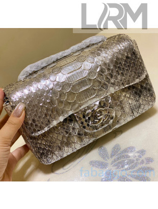 Chanel Python Leather Small Classic Flap Bag A1116 Silver/Grey 02 2020(Silver Hardware)