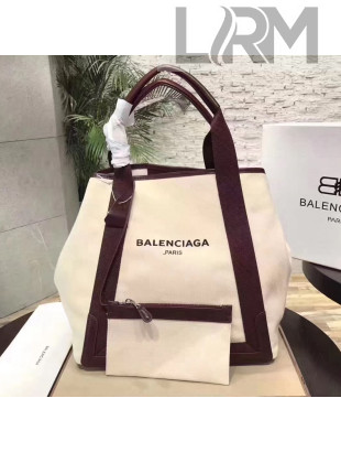 Balenciaga Denim Navy Cabas Medium Bag White/Burgundy 2017