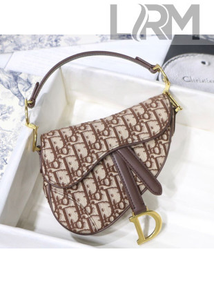 Dior Mini Saddle Bag in Brown Oblique Embroidered Canvas 2020