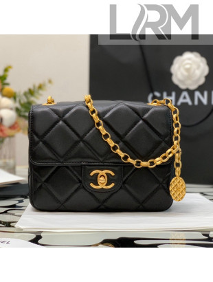Chanel Quilted Leather Mini Sqaure Flap Bag with Vintage Coin Charm Black 2021