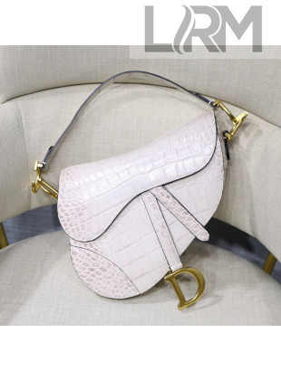 Dior Mini Saddle Bag in Crocodile Embossed Leather White 2019