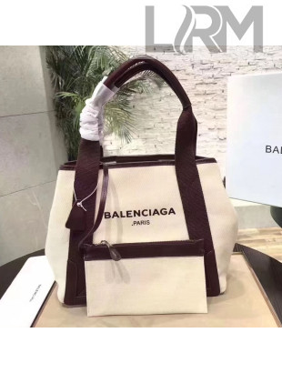 Balenciaga Denim Navy Cabas Small Bag White/Burgundy 2017