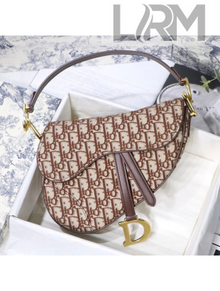Dior Medium Saddle Bag in Brown Oblique Embroidered Canvas 2020