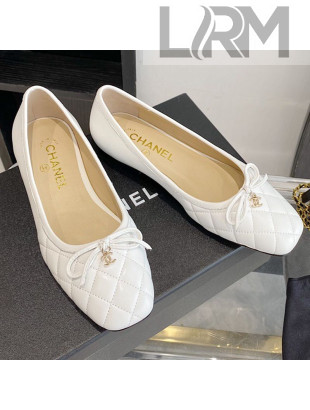Chanel Quilted Leather Bow CC Loafers White 2021