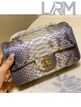 Chanel Python Leather Small Classic Flap Bag A1116 Deep Grey/White 2020(Gold Hardware)