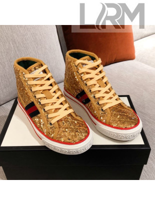 Gucci Tennis 1977 Sequins High-Top Sneakers Gold 2021