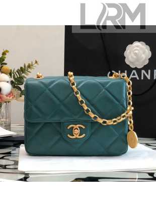 Chanel Quilted Leather Mini Sqaure Flap Bag with Vintage Coin Charm Green 2021