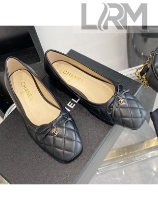 Chanel Quilted Leather Bow CC Loafers Black 2021