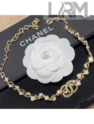 Chanel Chain and Leather Choker Necklace AB1505 Black 2019