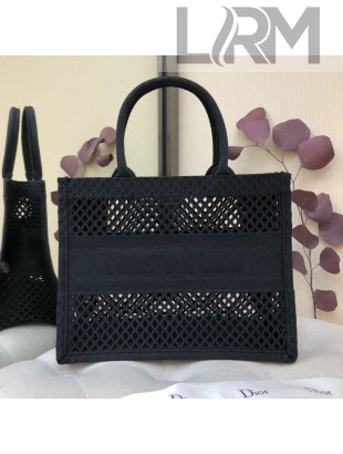 Dior Small Book Tote Bag in Black Mesh Embroidery 2020