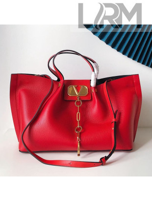 Valentino Large VCASE Grainy Calfskin Shopping Tote Bag Red 2019