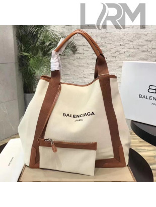 Balenciaga Denim Navy Cabas Large Bag White/Brown 2017