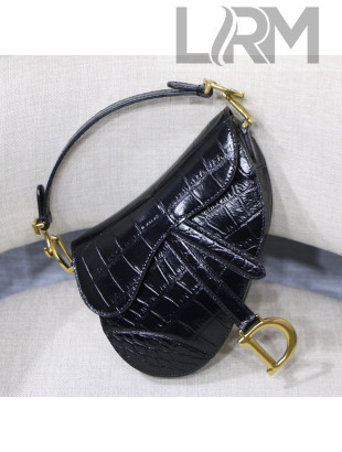Dior Saddle Medium Bag in Crocodile Embossed Leather Black 2019