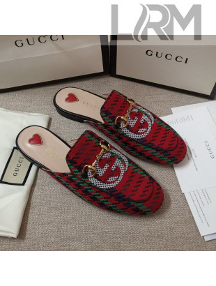 Gucci Houndstooth and Stripe Slippers Slipper Red/Green 2021