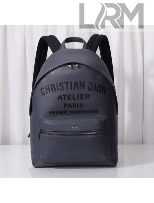 Dior Men's Rider Backpack in Dark Gray Grained Calfskin with 'Christian Dior Atelier' Signature 2020