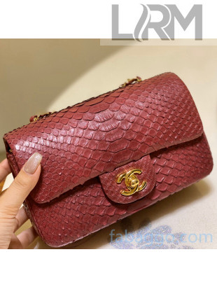 Chanel Python Leather Small Classic Flap Bag A1116 Red 2020（Gold Hardware）